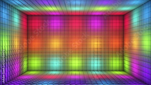 Broadcast Pulsating Switching Hi-Tech Illuminated Cubes Room Stage, Multi Color, Events, 3D, Loopable, 4K