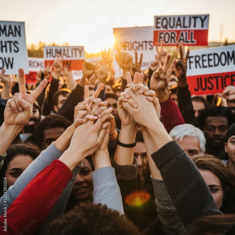 Obraz premium hands together in protest crowd