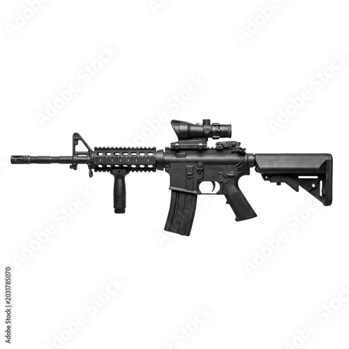 Rifle with scope and magazine, assault weapon, nobody, isolated on transparent background