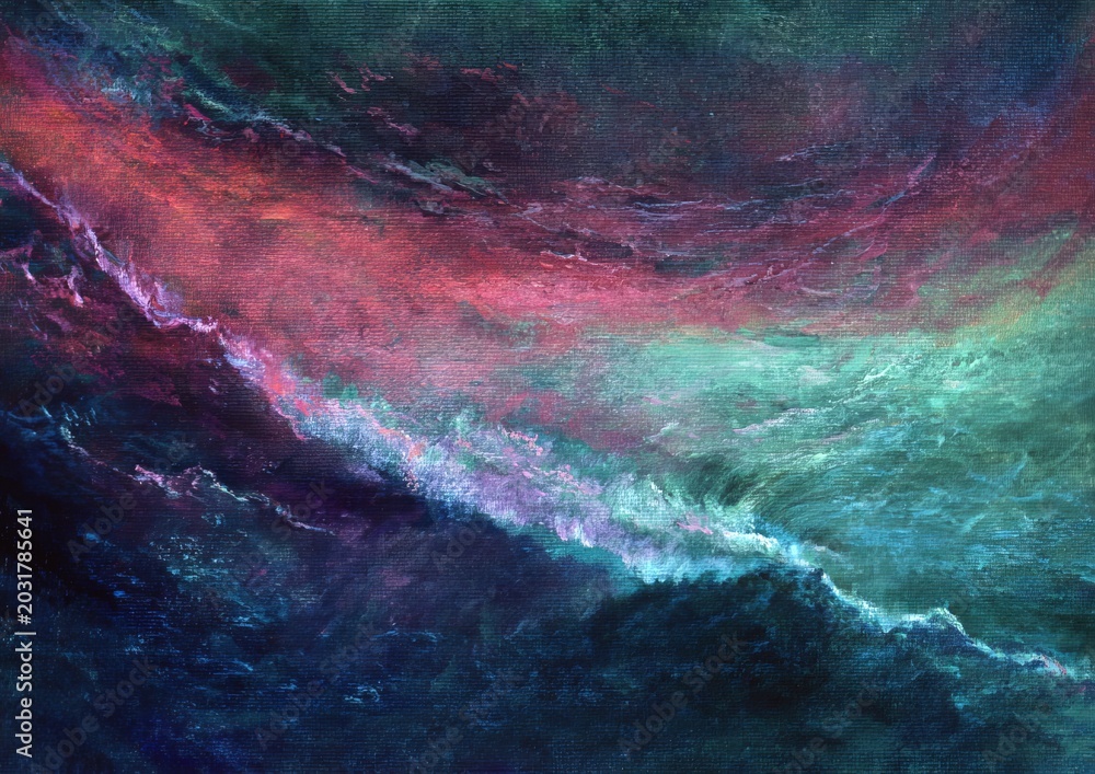 Fototapeta premium Abstract cosmic ocean with vibrant colors and dynamic textures.