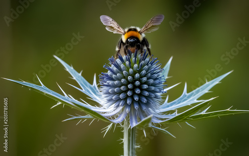 Bumblebee on a blue thistle flower
