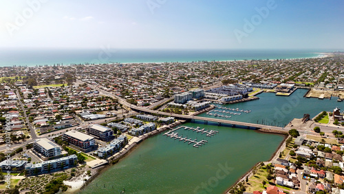 Cuadro en lienzo Port Adelaide, South Australia: 4K aerial drone view of harbour, Port River, mar