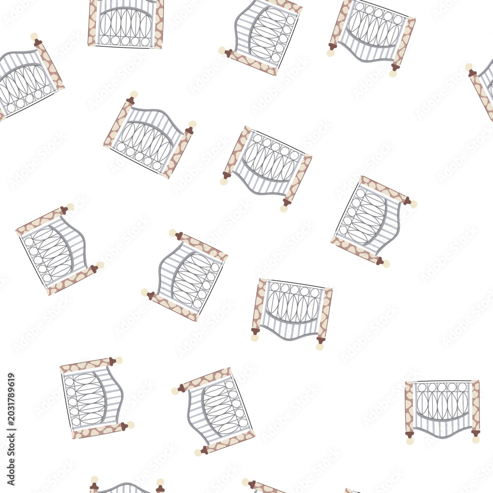 Fototapeta premium pattern decorative metal gate featuring an arched top and ornate scrollwork between two sturdy stone pillars with spherical caps, representing security and entrance