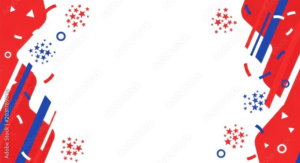 Obraz premium Abstract Red Blue White Geometric Shapes Festive Background Design.