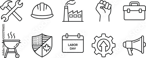 Foto Labor day workers rights line icons set