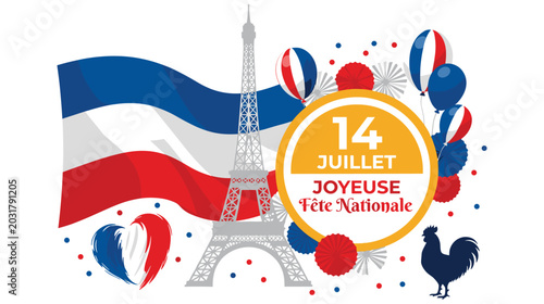 Cuadro en lienzo France national day celebration with eiffel tower and festive red elements