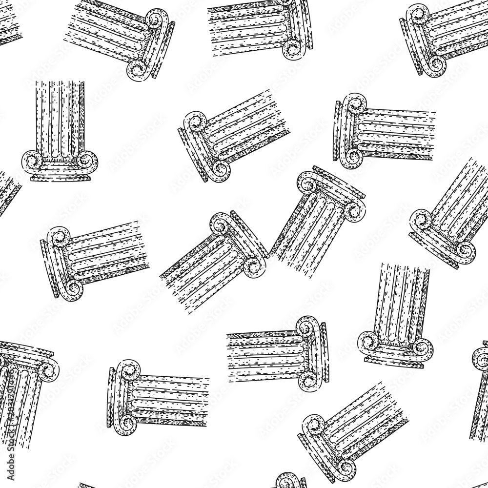 Fototapeta premium seamless pattern Hand drawn ionic column sketch with volutes and fluting, classical greek and roman architectural motif symbolizing heritage, support, and traditional decorative design elements