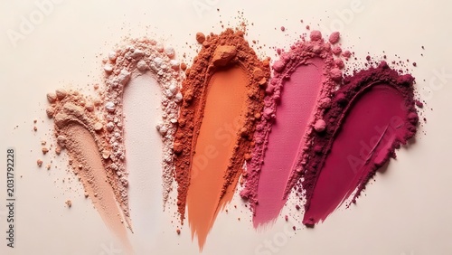 Swatches of vibrant powder makeup shades arranged in a captivating display of color and texture