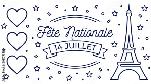 Schilderij op canvas Fete Nationale Bastille Day France Eiffel tower and hearts.