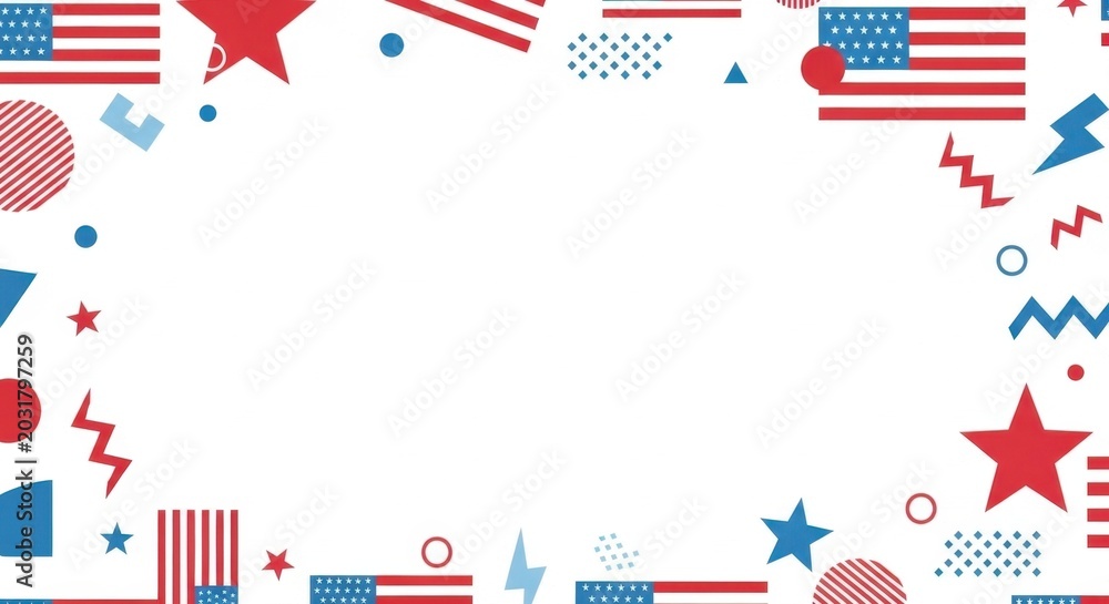 Fototapeta premium Festive American Flag and Star Border with Geometric Shapes.