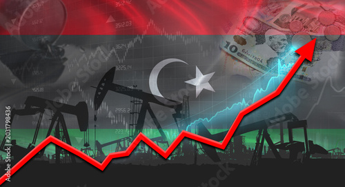 Valokuva Oil pumps with Libyan flag