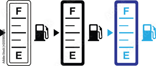 Valokuva Fuel gauge icon set with gas pump symbol and car dashboard level indicator vecto