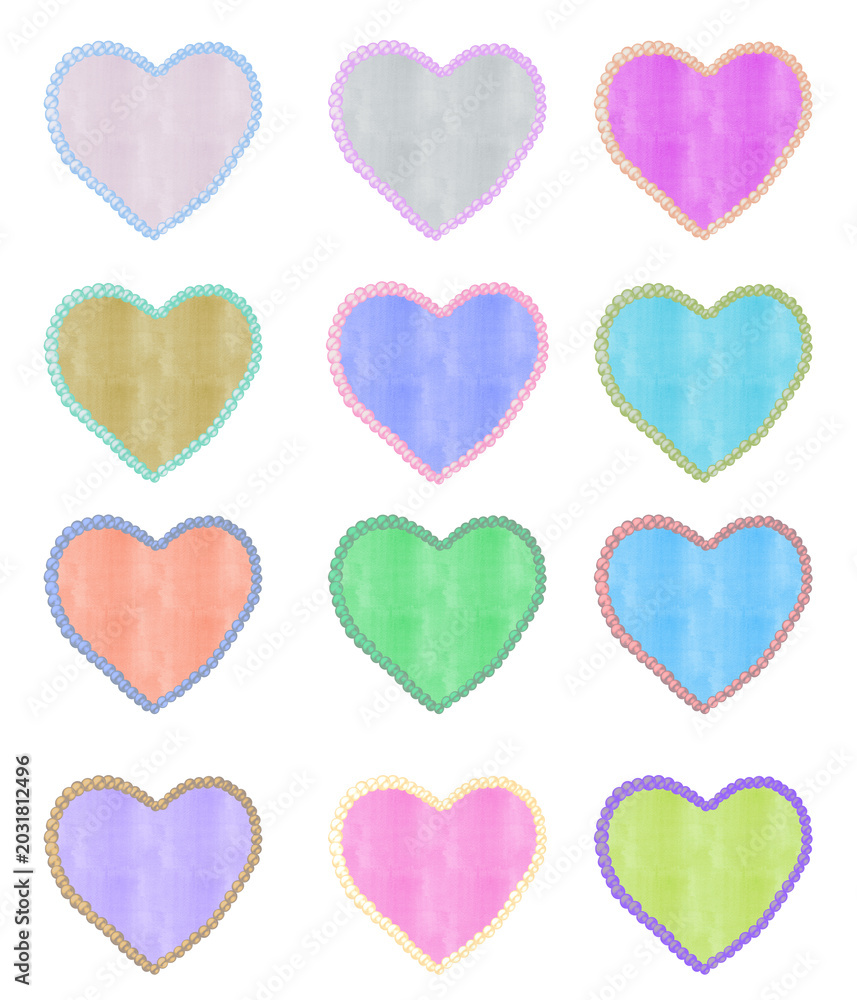 Fototapeta premium Pearl-Embellished Watercolor Heart Bundle – Elegant Decorative Collection