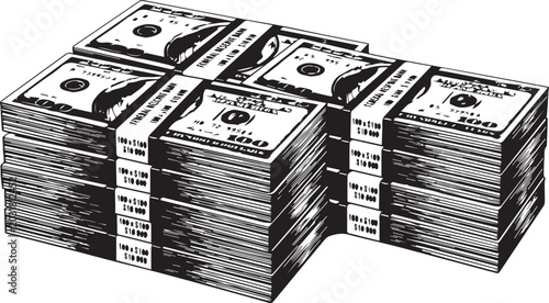 Stacks of u.s. dollar bills tied with bands legal tender currency