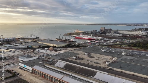 Industrial area in North Geelong town of Victoria around commercial harbour port – aerial view.