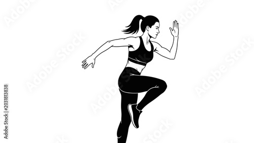 Εκτύπωση καμβά Black and white vector illustration of a fit woman running or sprinting