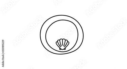 Simple Line Art Icon of a Seashell inside a Circle
