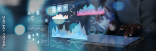 Fotografie Business Data Analysis and Performance Metrics Dashboard on Digital Screen