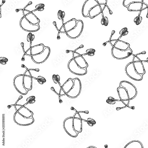 Bild auf Leinwand seamless pattern doctor stetoscope hand drawn