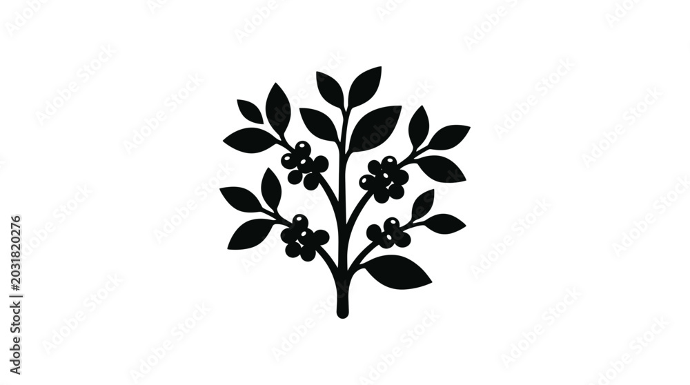 Obraz premium Stylized Coffee Plant Silhouette with Berries.