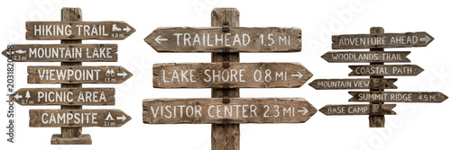 Cuadro en lienzo A Set of rustic wooden trail signpost PNG clipart, multiple hiking direction boa