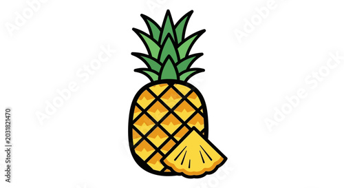 Cartoon pineapple with slice isolated on white background for design