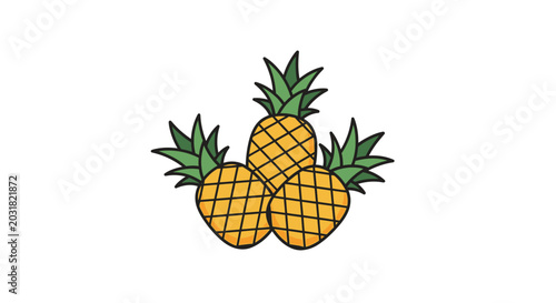 Three yellow pineapples with green leaves on a white background vector style