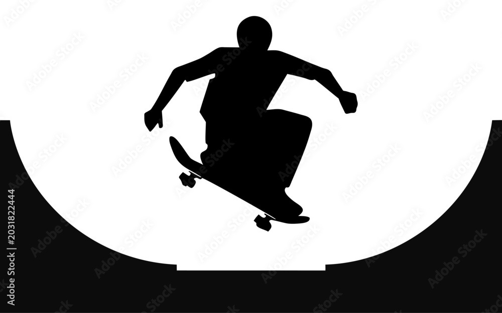 Fototapeta premium Skateboarder launching high in the air on a halfpipe ramp silhouette isolated on white background