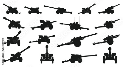 Fotografija Artillery Cannon Silhouettes Collection: Military Weapon Icons