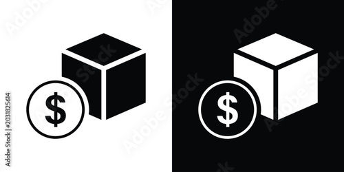 Fotografi Product cost or asset value icon showing a 3D isometric cube block with a dollar coin symbol