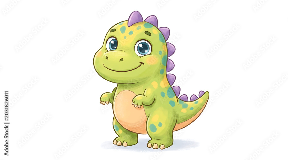 Fototapeta premium Vibrant and cheerful baby dinosaur illustration standing proudly with a friendly smile