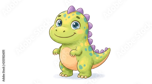 Vibrant and cheerful baby dinosaur illustration standing proudly with a friendly smile
