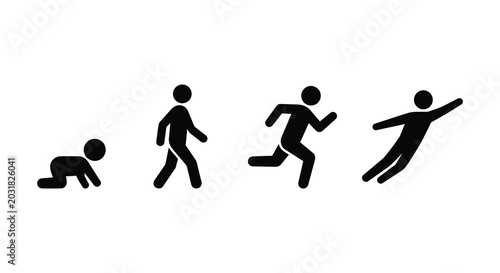 Fotografie Human development stages icons showing crawl walk run and fly in black silhouett