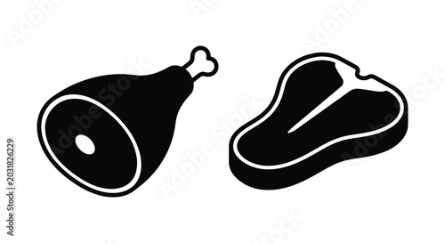 Photos Ham hock and beef steak silhouettes with meat raffle text on a white background
