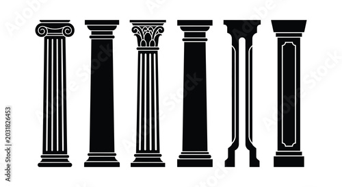 Bild auf Leinwand Collection of classical architectural columns in black silhouette