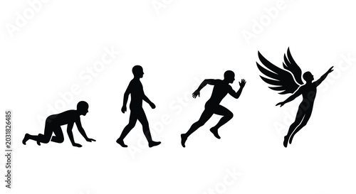 Obraz na płótnie Human development stages silhouettes depicting crawling walking running and flyi
