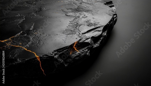 Photorealistic 8K Image of Molten Gold Leaking Through Obsidian Rock Fractures