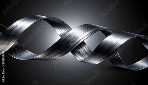 8K Ultra-HD Macro of Black Metallic Ribbon Twisting with Subtle Platinum Shine