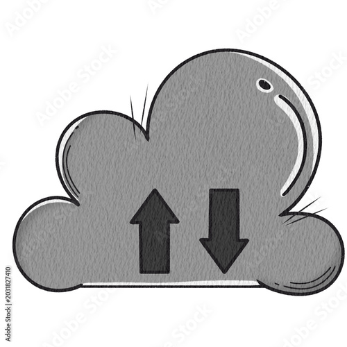 Cloud upload download doodle line art.