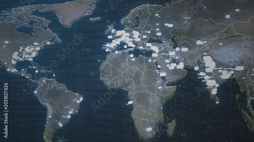 3d render Highly detailed revolving futuristic world map looped