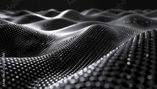 8K Ultra-HD Macro of Deep Black Metallic Mesh with Tiny Silver Glints