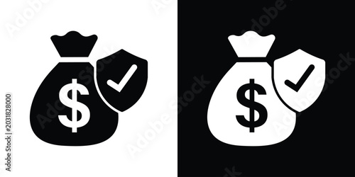 Tablou pe pânză Financial protection icon showing a dollar money bag secured by a shield with a checkmark