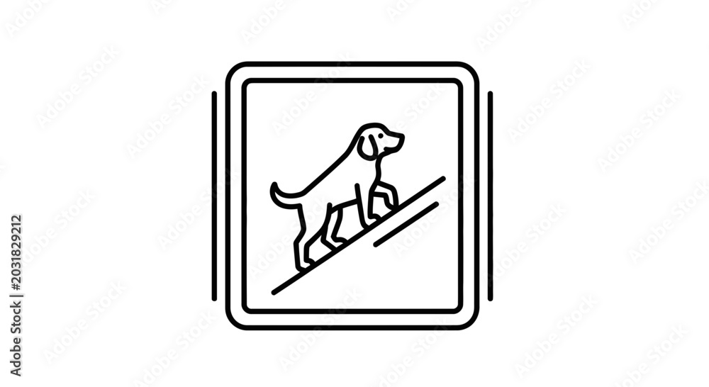 Fototapeta premium Dog Climbing Stairs Icon, Pet Training, Pet Care, Animal Activity, Vector Graphic