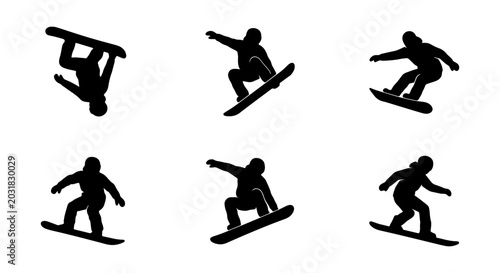 Foto Snowboarder Silhouette Icons: Action Poses, Winter Sports Vector Set