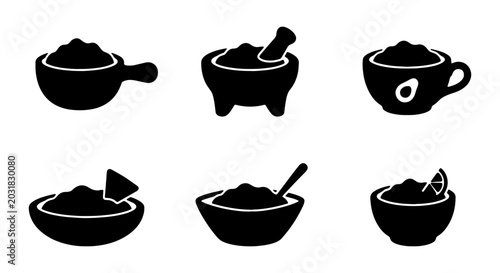 Foto Guacamole Icons Set, Mexican Food Vector Graphics, Avocado Dip Collection, Food