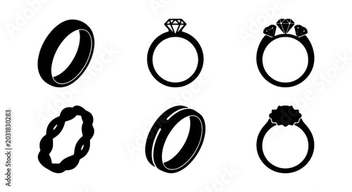 Bild auf Leinwand Wedding Rings Collection, Engagement Rings Set, Jewelry Icons, Precious Metal Ba
