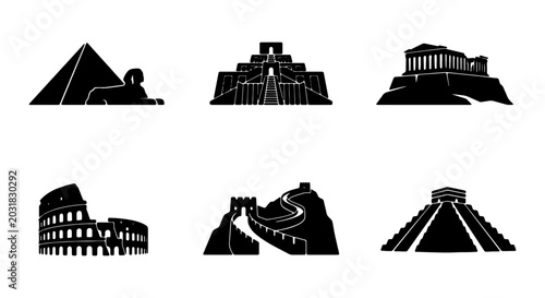 Photos Iconic Landmarks Silhouette Collection, Ancient World Architecture, Travel Icons