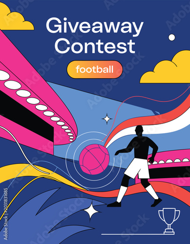 Football giveaway contest illustration with stadium and player