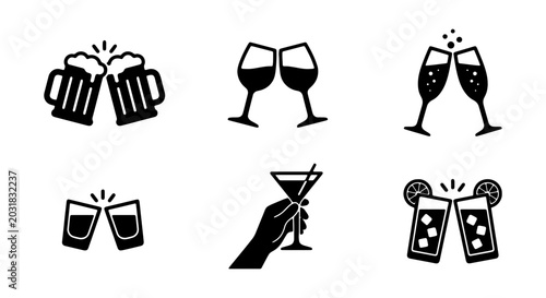 Cheers Icons: Beer, Wine, Champagne, Shots, Cocktail, Drinks Collection