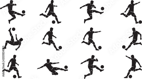 Fotografi Football Kick Pose Silhouette Icon Sheet.